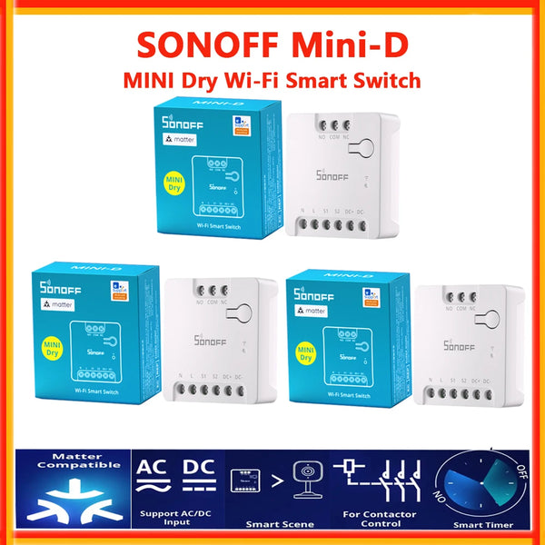 SONOFF MINI-D MINI Dry WiFi Smart Switch Dry Contact AC/DC Matter Switch For Garage Door Work with Alexa product image