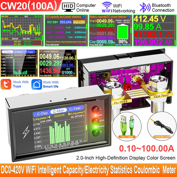 CW20 DC0-420V WiFi Tuya Smart Digital Lithium Battery Capacity Detection Tester DC Display detail image 9