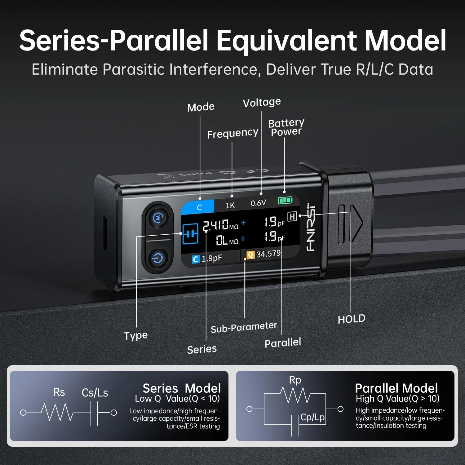 FNIRSI LCR-ST2 2-in-1 Digital Tweezer Bridge LCR ESR Meter Tool detail image 3
