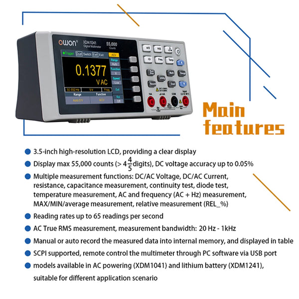 OWON XDM1041/XDM1241 4 1/2 Digital Multimeter Portable Bench LCD Multimeter True RMS AC/DC detail image 8