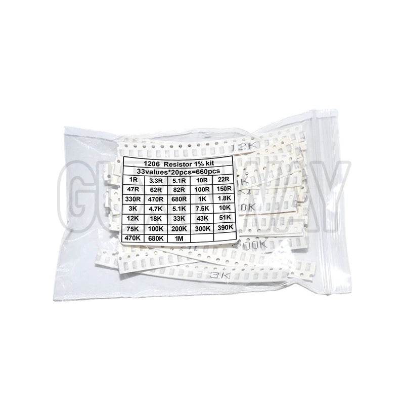 660pcs 0603 0805 1206 0402 0201 1% SMD Chip Resistor Assorted Kit 1R - 1M ohm 33valuesX20pcs Resistance Sample Set