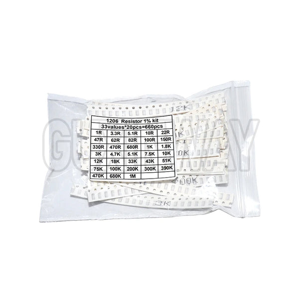 660pcs 0603 0805 1206 0402 0201 1% SMD Chip Resistor Assorted Kit 1R - 1M ohm 33valuesX20pcs Resistance Sample Set
