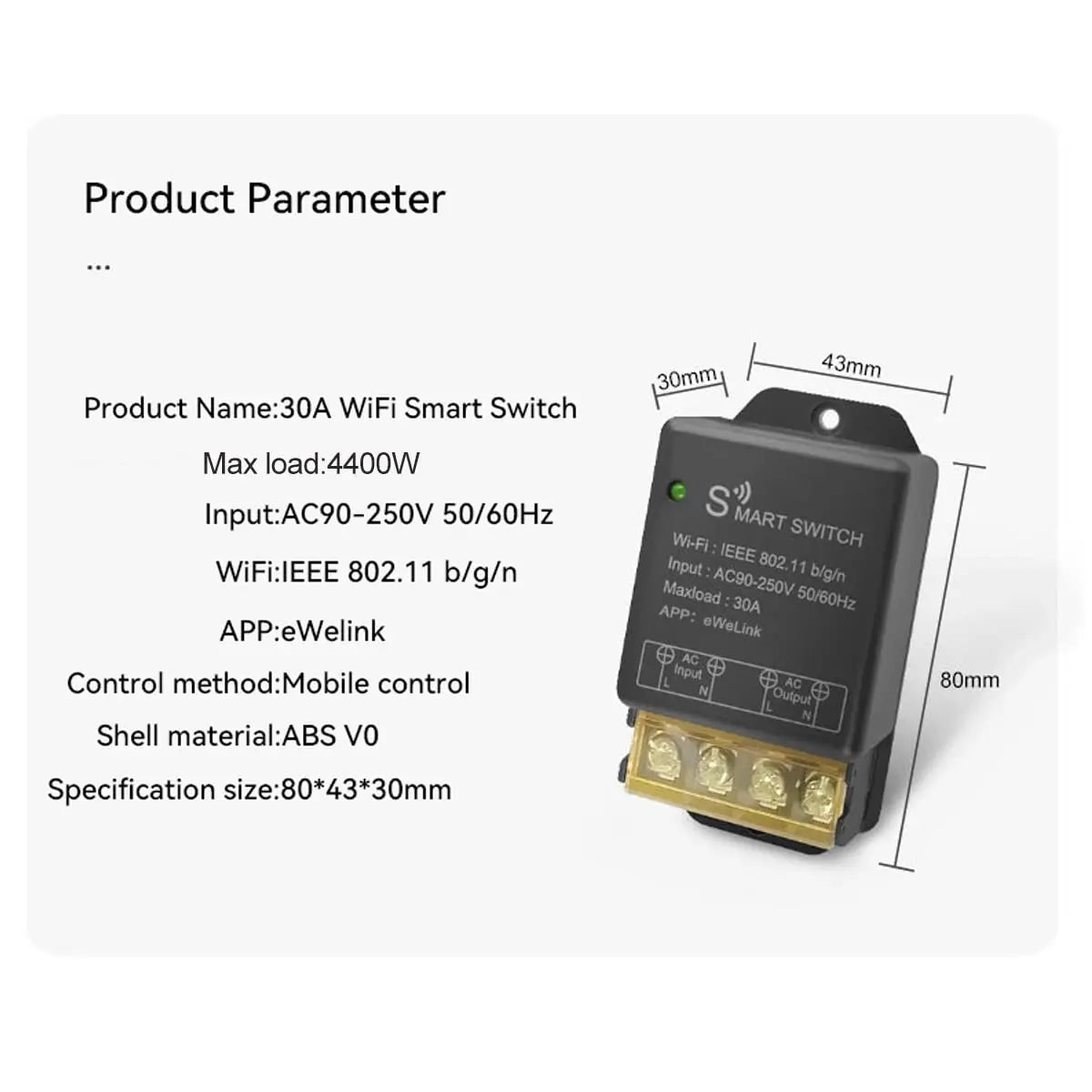 eWeLink 30A High-Power Smart WiFi Relay Switch - Wireless Remote Control via detail image 5