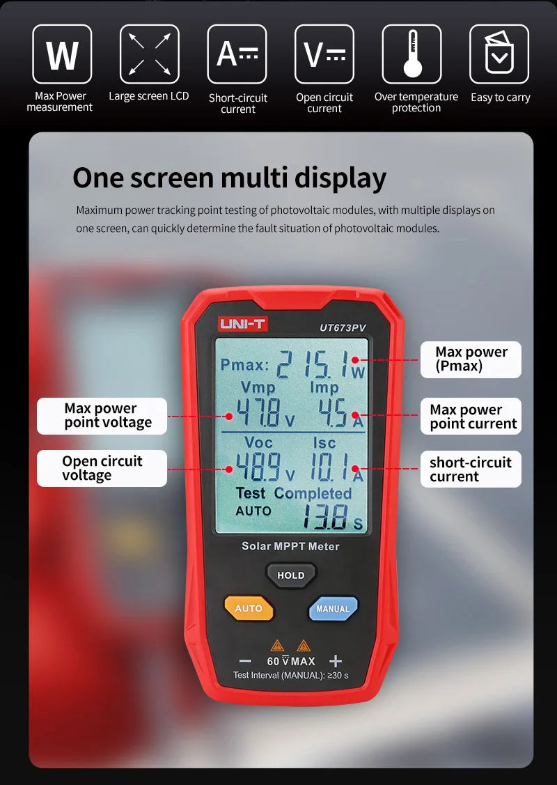 UNI-T UT673PV Solar MPPT Meter Maximum Power Tester Photovoltaic Panels Tracker Peak Open detail image 6