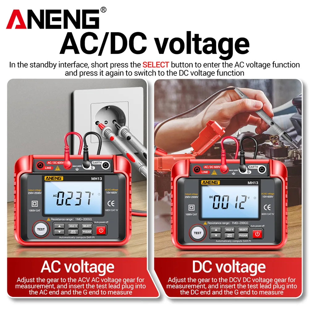 ANENG MH13 Digital Insulation Resistance Tester 2500V High Voltage Megohmmeter 200G Megger detail image 4