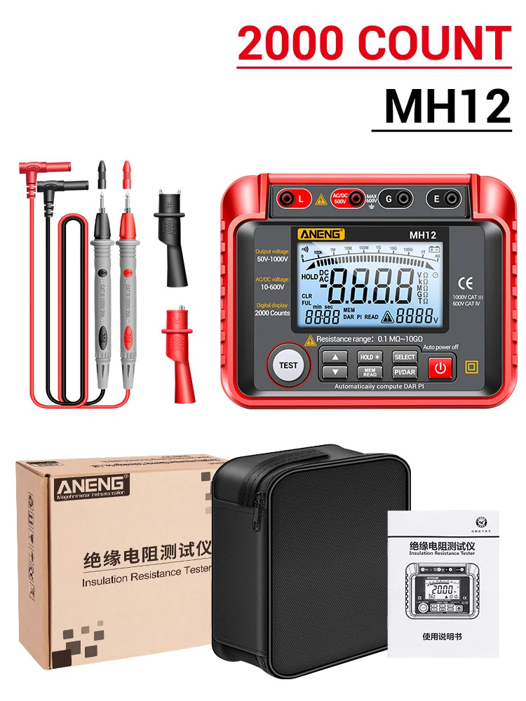 ANENG MH12 Digital Megohmmeter Meters Insulation Earth Resistance Meters Tester cable High detail image 7