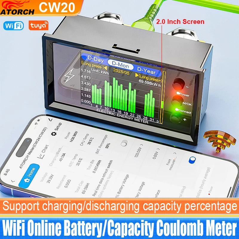 CW20 DC0-420V WiFi Tuya Smart Digital Lithium Battery Capacity Detection Tester DC Display Voltage Curren product image