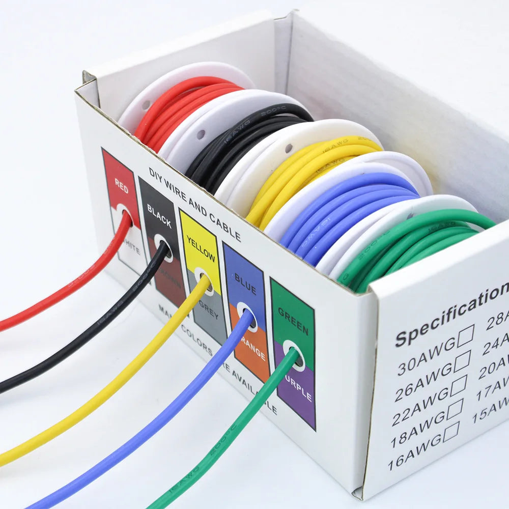 Heat Resistant Soft Silicone Wire 5 Colors in A Box Kit 30/28/26/24/22/20/18AWG Stranded Cable Electrical product image