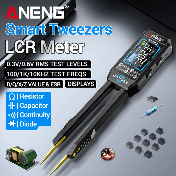 ANENG GN703 Smart Tweezers LCR Meter Professional SMD ESR Test Capacitance Resistance Inductance Digital LCR Bridge Calibration