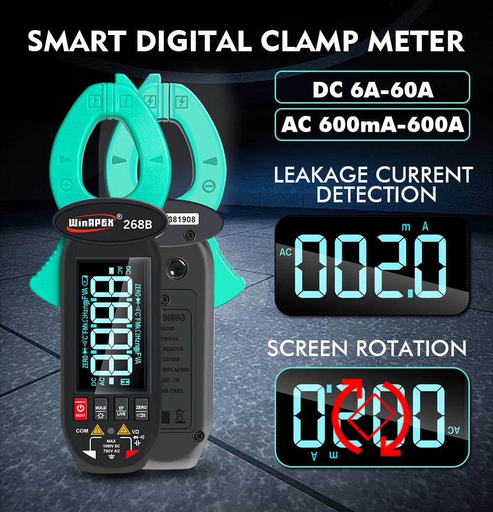 268B Digital Clamp Meter 60A 1000V AC DC Current Clamp True RMS Clamp Amperemeter Voltmeter detail image 2