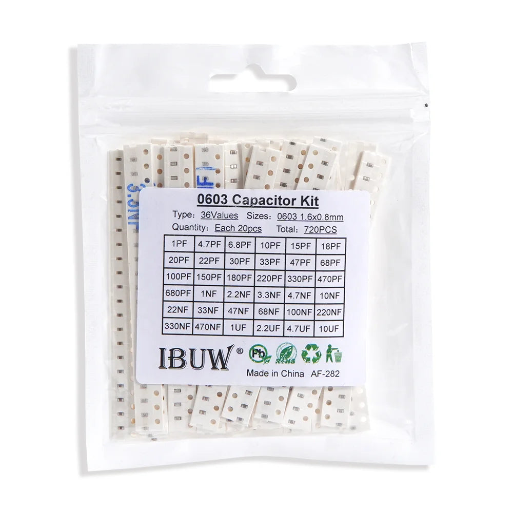 36Values 1pF-10uF Electronic Capacitor set 1206 SMD Ceramic Capacitors assortment kit 22PF 47PF 22NF 100NF 2.2UF 4.7UF 0603 0805
