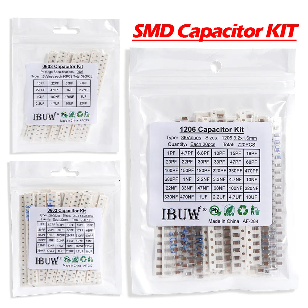 36Values 1pF-10uF Electronic Capacitor set 1206 SMD Ceramic Capacitors assortment kit 22PF 47PF 22NF 100NF 2.2UF 4.7UF 0603 0805