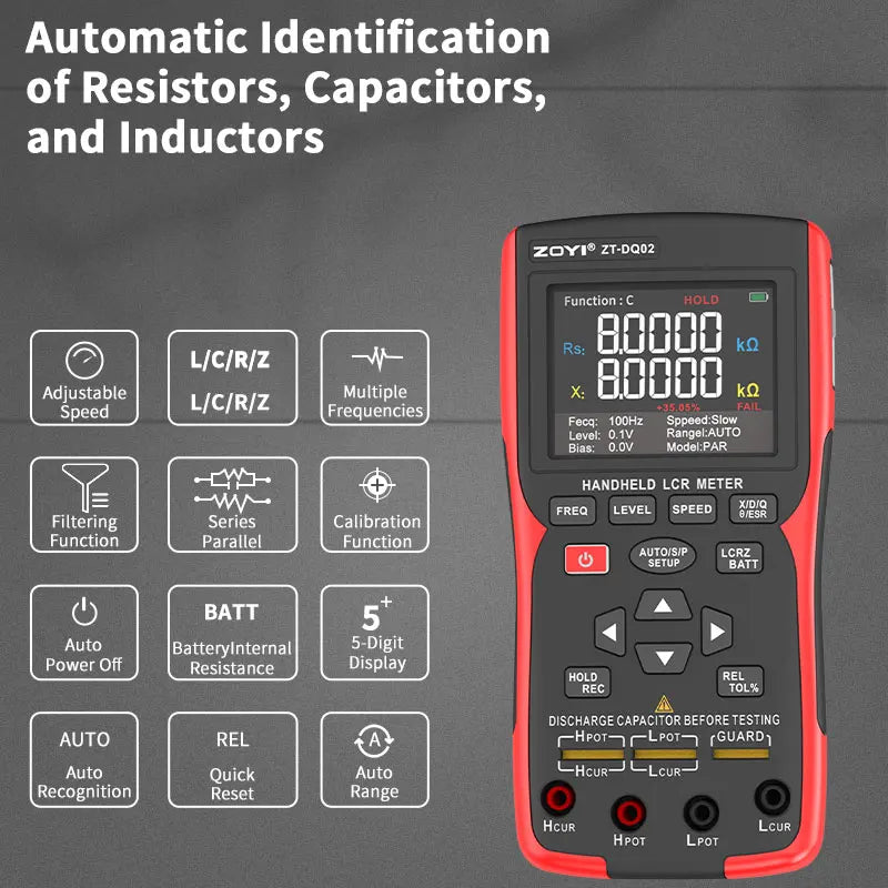 ZOYI High-Precision Handheld Bridge ZT-DQ02 LCR Lithium Battery Internal Resistance Meter 18650 Battery Tester
