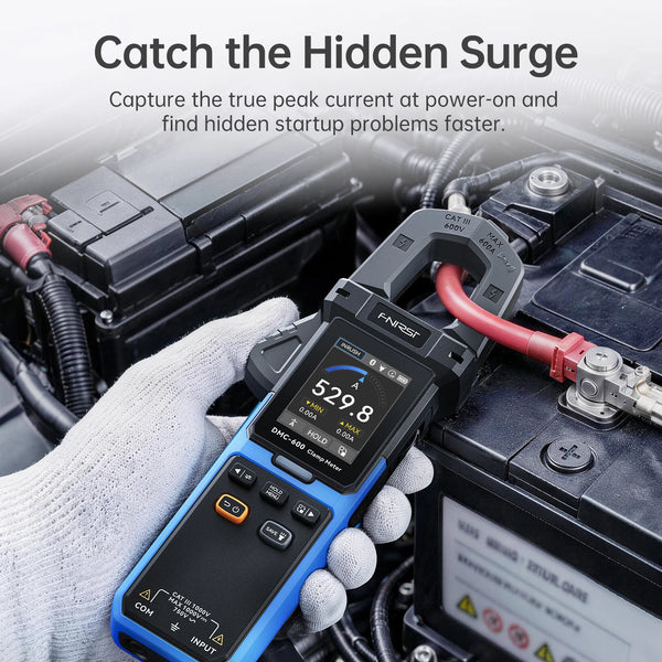 FNIRSI DMC-600 inrush current measurement for automotive testing