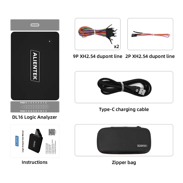ALIENTEK Logic Analyzer DL16 USB Protocol Analyser 250MHz Max Sample Rate 16Channels ARM FPGA Debug Protocol Decoding Software