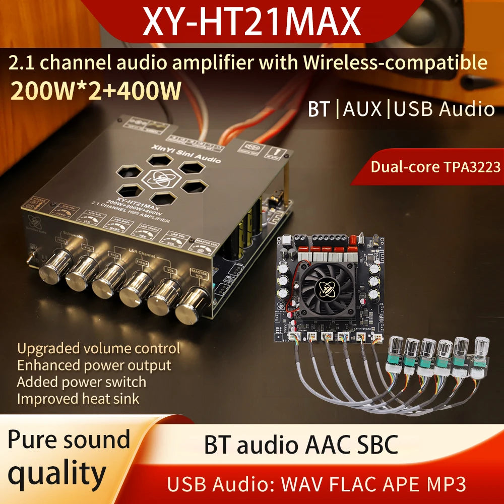 XY-HT21MAX 2.1 Channel Bluetooth Amplifier Board DC 12-42V TPA3223 Chip 200W*2+400W detail image 2