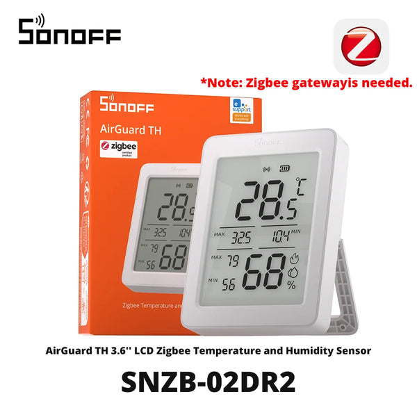 SONOFF SNZB-02DR2 AirGuard TH 3.6'' LCD Zigbee Temperature Humidity Sensor App Monitoring Work With Apple Home Via Matter Bridge