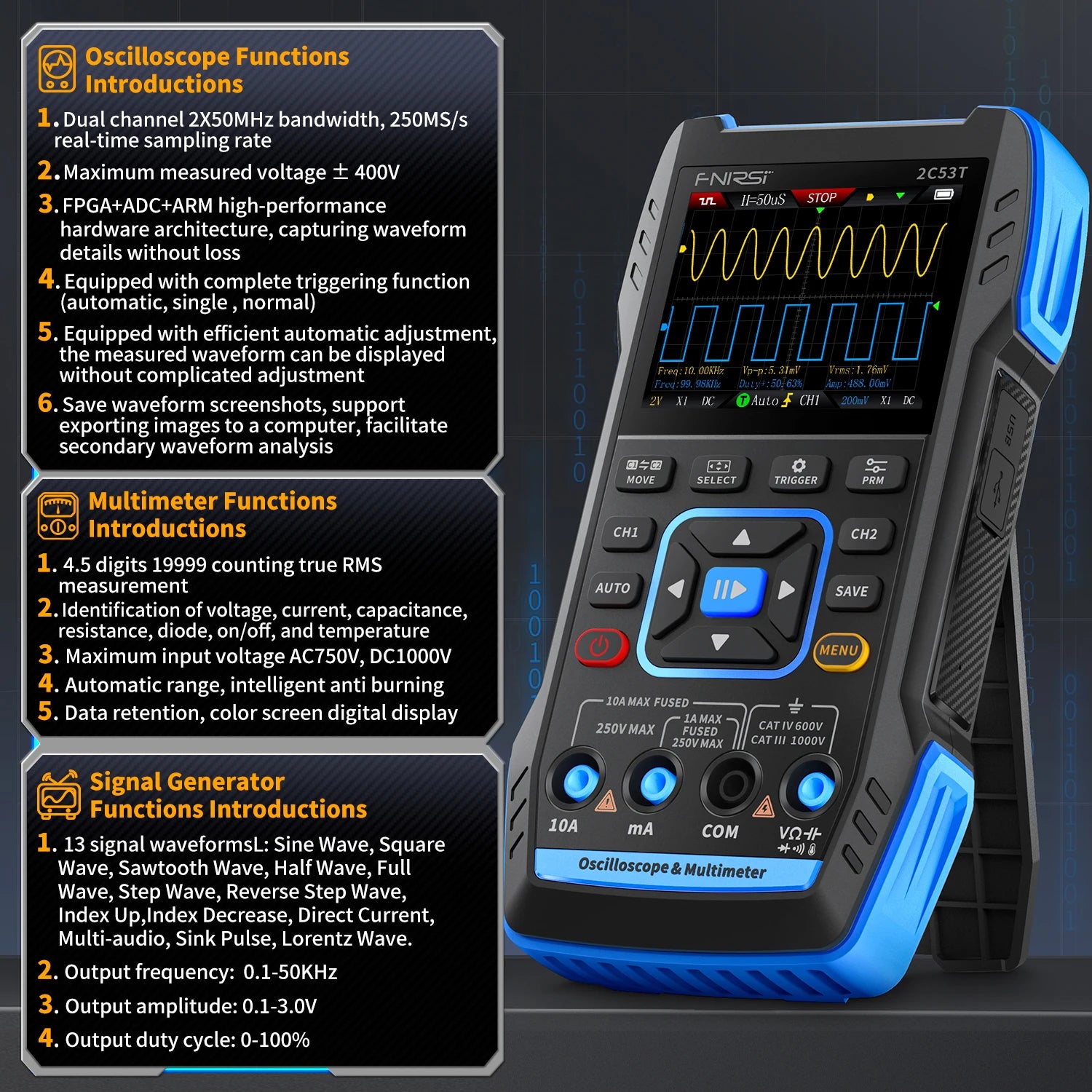 FNIRSI 2C53T 2C23T Oscilloscope Multimeter Signal Generator detail image 2