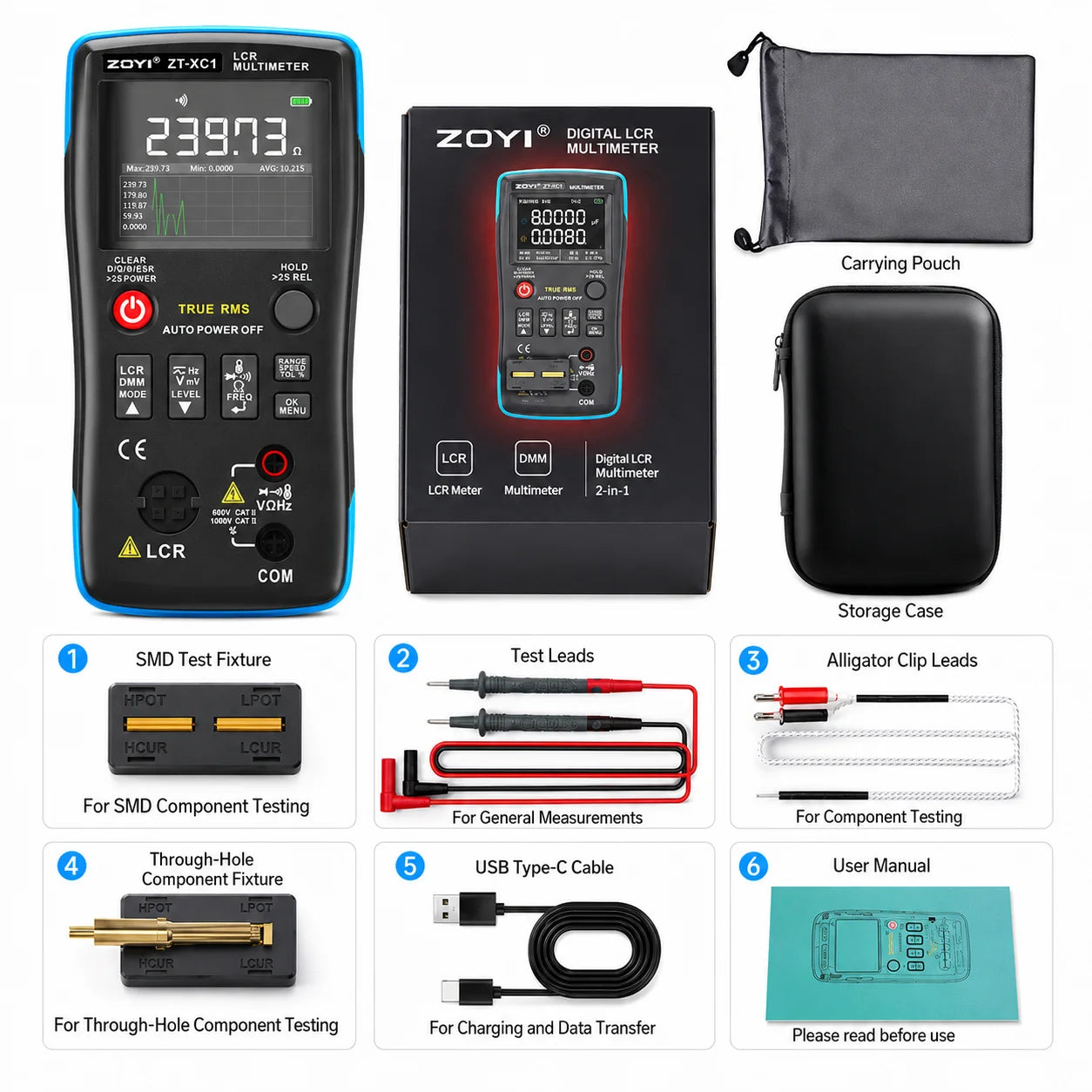ZOYI ZT-XC1 High Precision LCR Digital Bridge + True RMS Multimeter 2-in-1 Professional Tester Inductance Resistance Capacitance