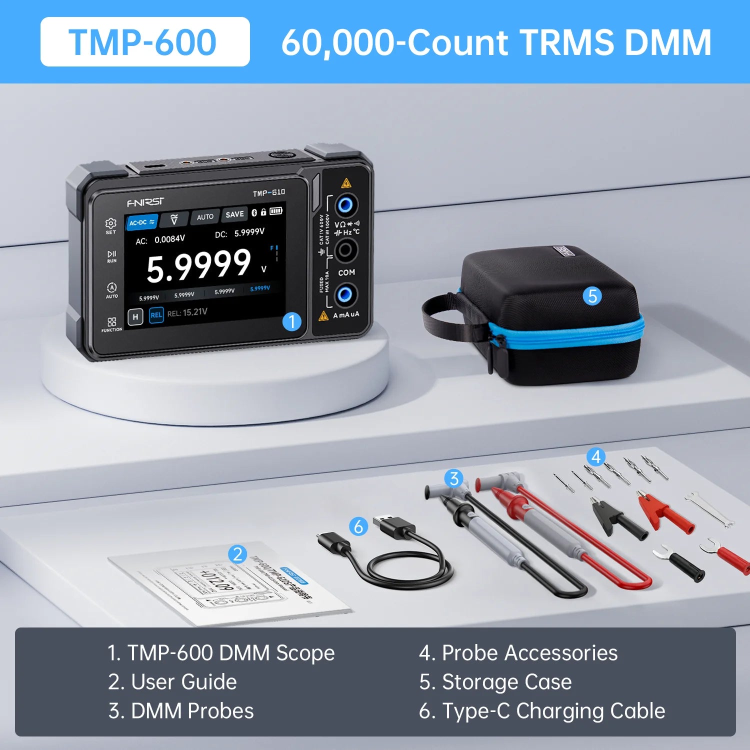 FNIRSI TMP-600 TMP-610S Digital Multimeter True RMS 60000 Counts Oscilloscope Signal Generator Handheld Tester