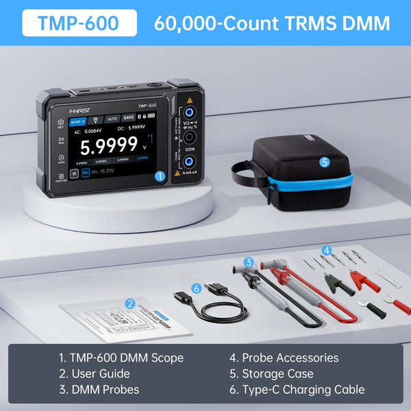FNIRSI TMP-600 TMP-610S Digital Multimeter True RMS 60000 Counts Oscilloscope Signal Generator Handheld Tester