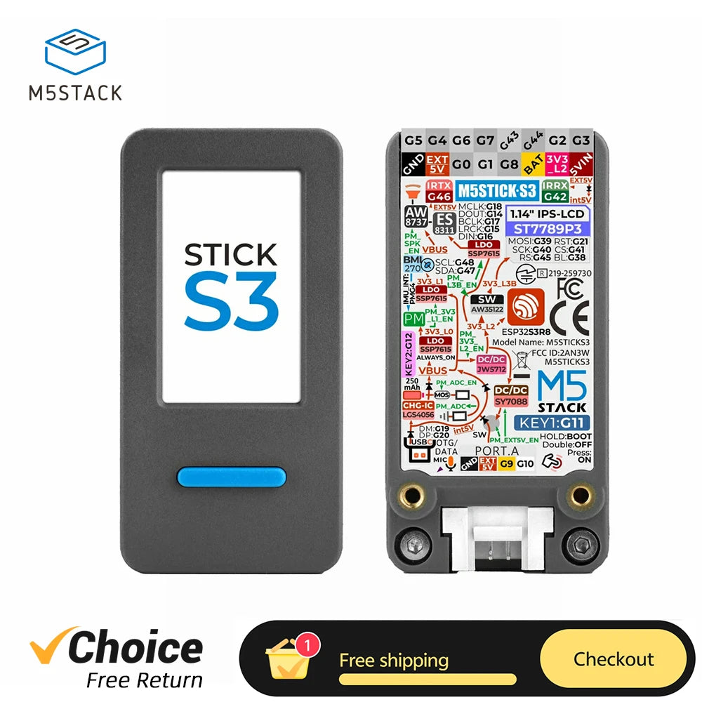 M5Stack StickS3 StickC PLUS2 Upgraded Version ESP32-S3 8MB Programmable Controller BT WiFi For IoT Projec product image