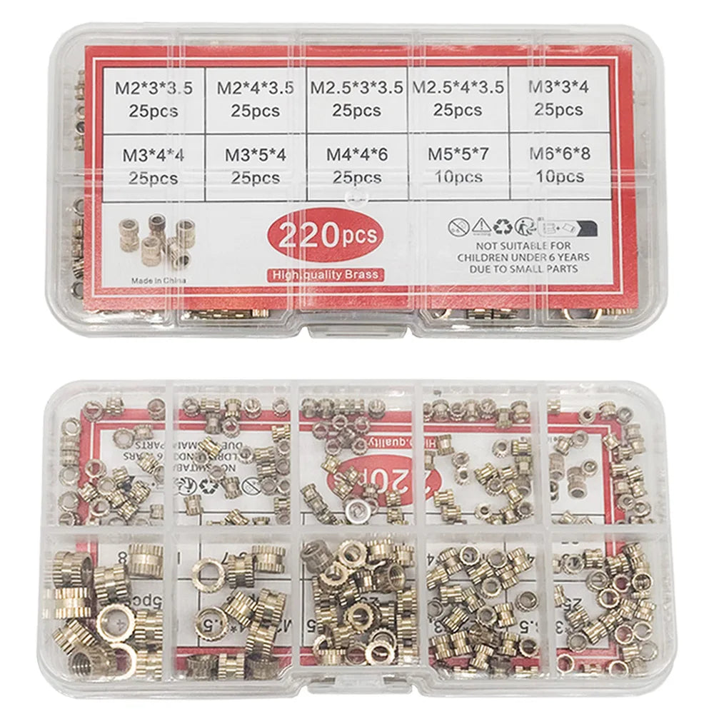 220PCS/1 SetM2 M2.5 M3 M4 M5 M6 Brass Heat Insert Nut Hot Melt Nutinsert Thread Knurled detail image 6