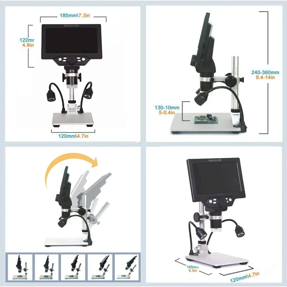 G1200 7-Inch Digital Microscope 1200x Continuous Zoom HD 12MP Industry Microscope Adjustable detail image 2
