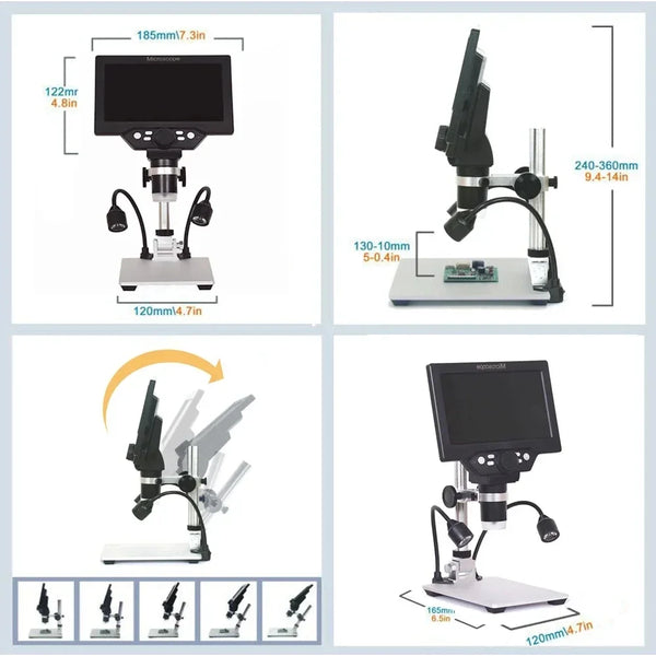 G1200 7-Inch Digital Microscope 1200x Continuous Zoom HD 12MP Industry Microscope Adjustable detail image 2