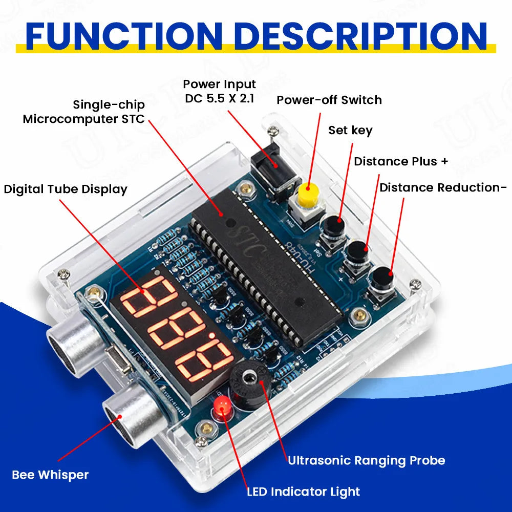 DIY Ultrasonic Ranging Electronic Kit STC with LED Measuring Distance 0-4M Radar Alarm DIY detail image 3