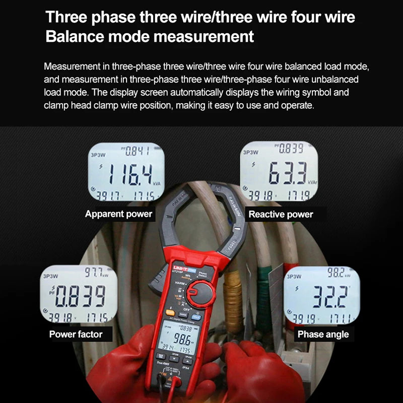 UNI-T AC Digital Power Clamp Meter UT219P 1000V 1000A True RMS Current Clamp Tester 3 phase detail image 3