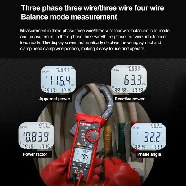 UNI-T AC Digital Power Clamp Meter UT219P 1000V 1000A True RMS Current Clamp Tester 3 phase detail image 3