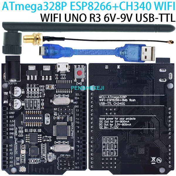 UNO+WiFi R3 ATmega328P+ESP8266 CH340 (32Mb di memoria) 6V-9V USB-TTL CH340G per Arduino NodeMCU WeMos una product image