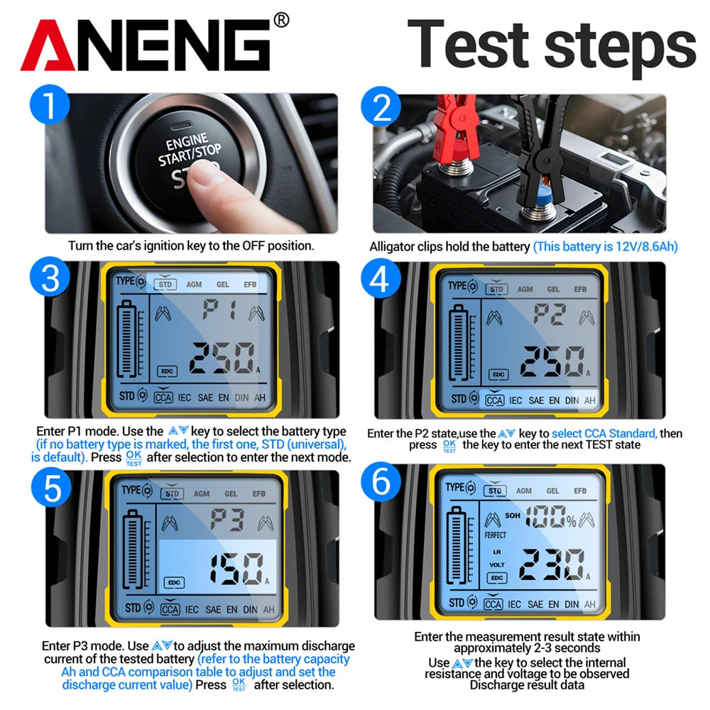 ANENG BT175 12V 24V Car Battery Tester Digital Alternator Automotive Analyzer Display Screen detail image 5