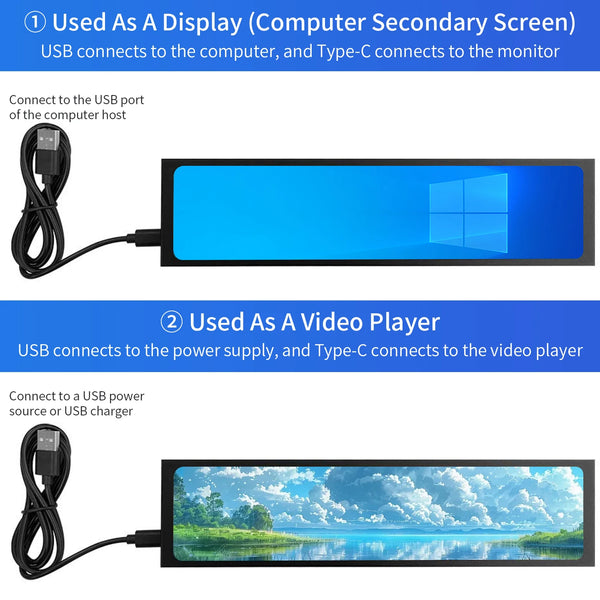 11.26 Inch USB Type-C Secondary Screen IPS 1920x440 Display Video Player Electronic Photo detail image 3
