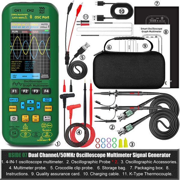 BSIDE 4-IN-1 Handheld Oscilloscope Digital Multimeter+Function Signal Generator Dual Channel detail image 8