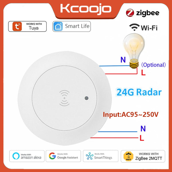 Tuya Smart Life ZigBee/WiFi 24G MmWave Radar Human Body Presence Motion Sensor For Light Switch Luminosit product image