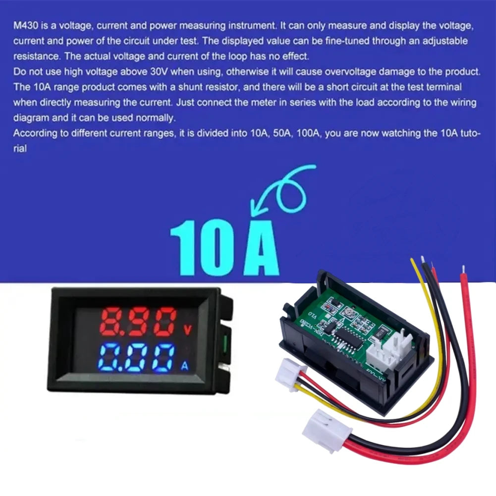 Digital Voltmeter Ammeter DC 100V 10A Amp Voltage Current Meter Tester 0.28 Inch Dual LED detail image 4