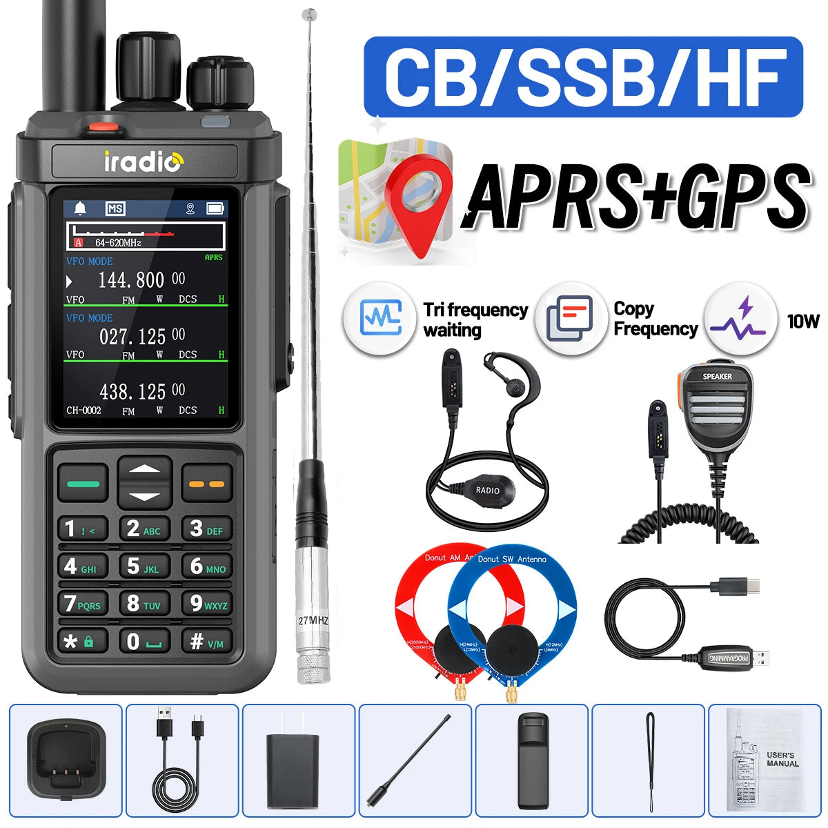 Iradio UV-98 PLUS GPS APRS Walkie Talkie 10W AM CB SSB LW MW SW HF Cross Band Repeater 1024Channels RT-880G Short Wave Ham Radio