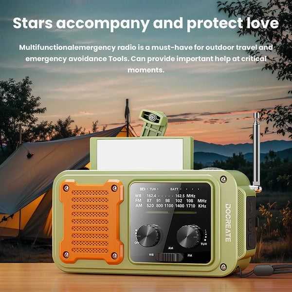 DC 5V 2A 7-in-1 87-108MHZ Multi-Function Emergency Radio: AM/FM/WB Full-Band Portable Radio with USB-C In product image