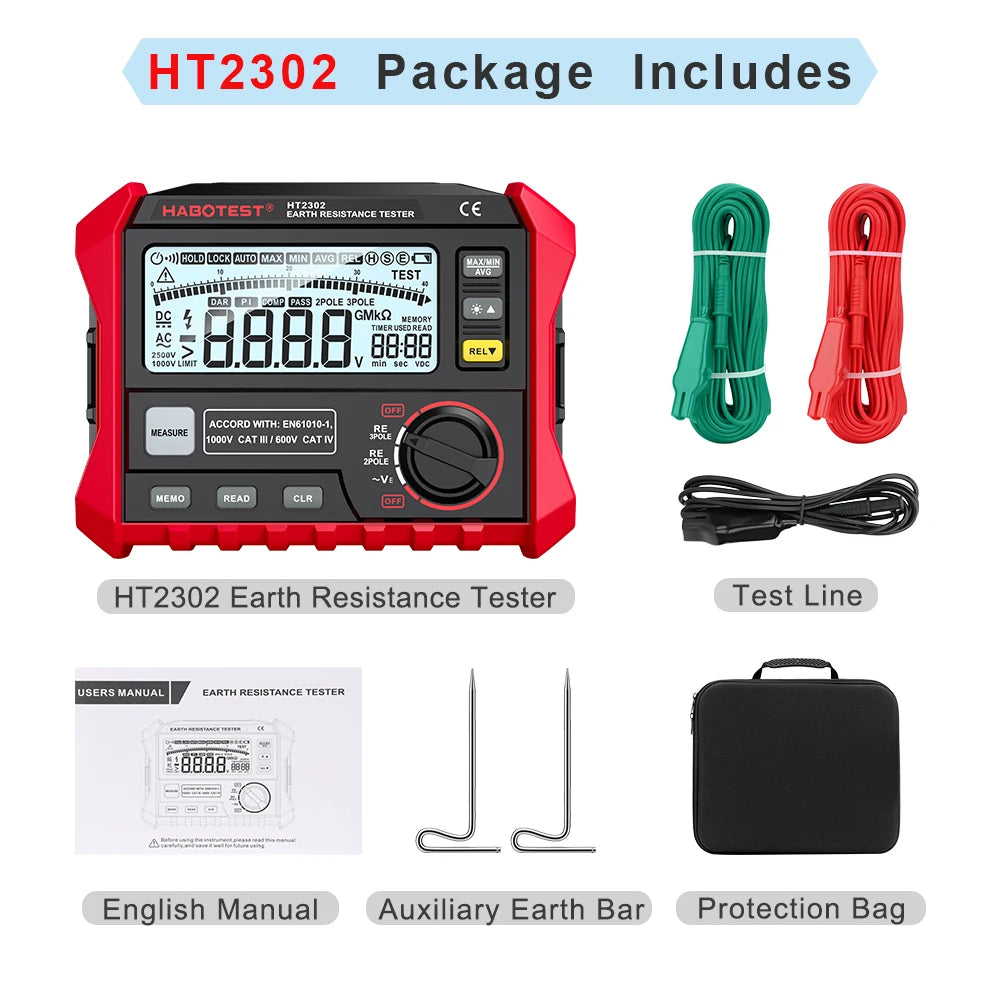 HABOTEST HT2302 Insulation Resistance Tester Earth Ground Resistance Tester Digital detail image 7