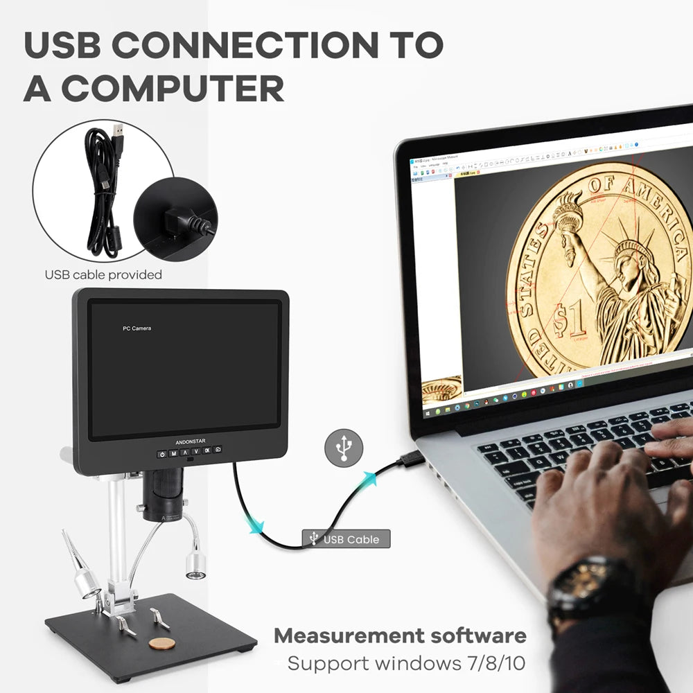 Andonstar AD249S-M 10.1'' IPS LCD UHD 2160P HDMI Digital Microscope 2000X with 3 Lens for detail image 3