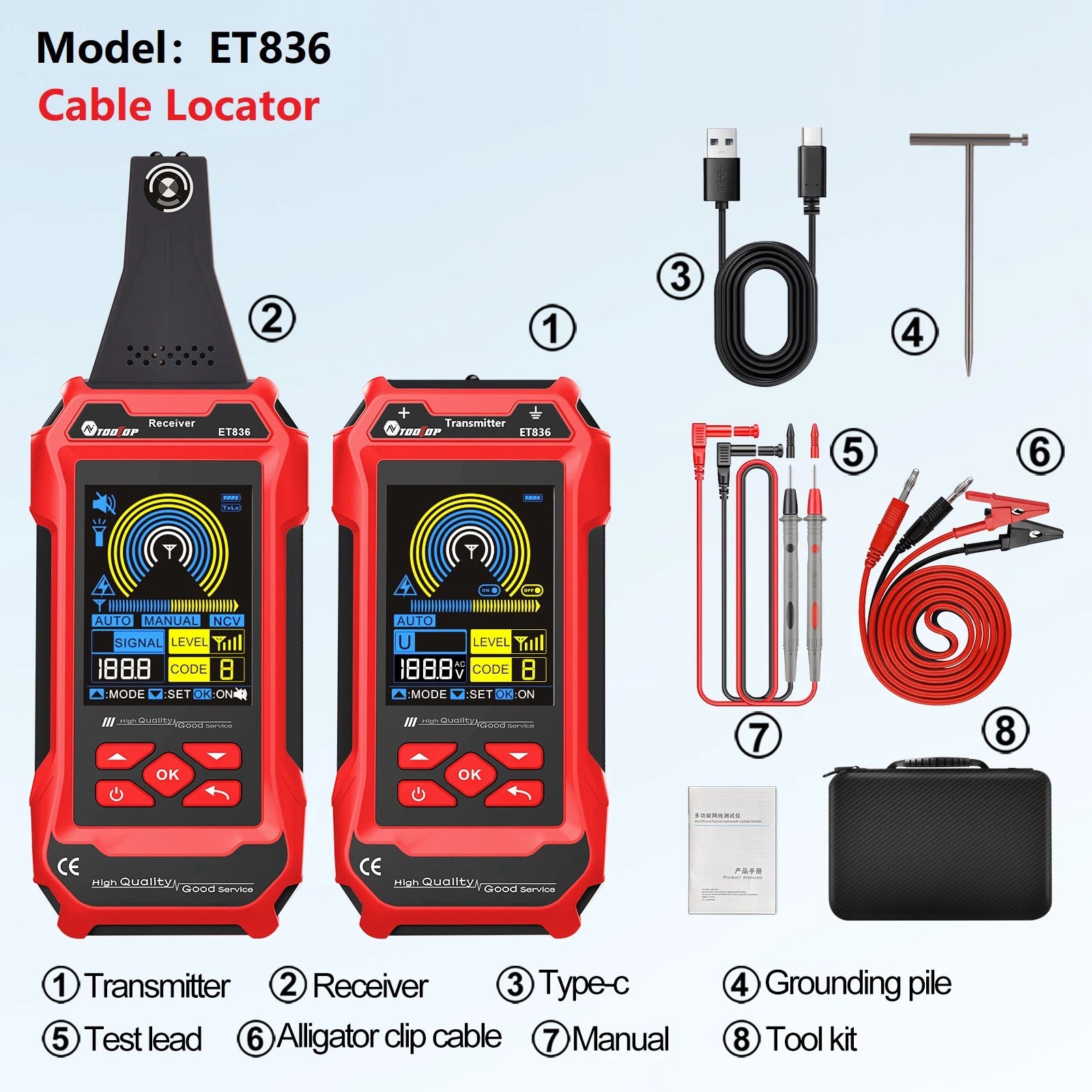 TOOLTOP 400V Cable Locator Underground Wall Cable Water Pipes Tracker Circuit Break Short detail image 8