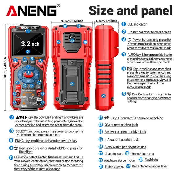 ANENG AOS04 Handheld Oscilloscope Multimeter Digital 50MS/s Sampling Rate Bandwidth Waveform detail image 5