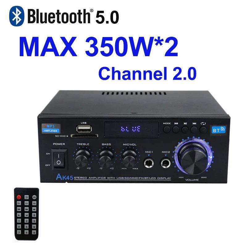 AK45 HiFi Digital Bluetooth Audio Amplifier MP3 Channel 2.0 Sound Power AMP stereo Home Automotive Car fo product image