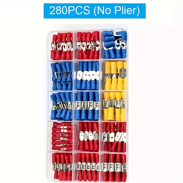 280Pcs Spade Crimp Terminal Connector Kit with 4-in-1 Wire Stripper Copper Contact Crimp Termination Insulated Cable Connectors