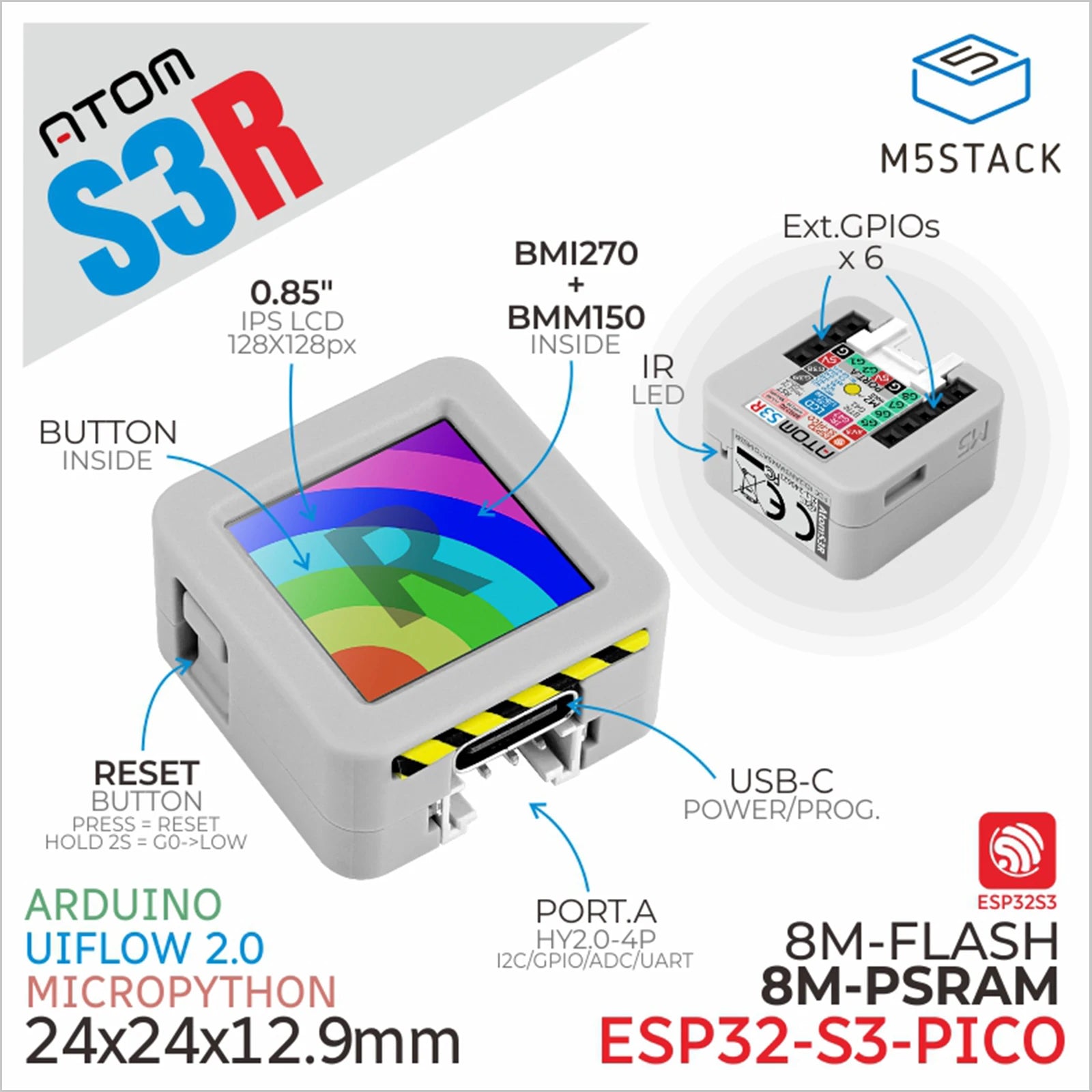 M5Stack AtomS3R ESP32-S3 development kit - view 1