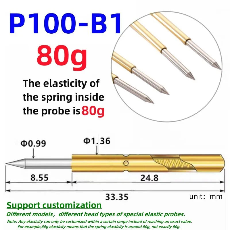20/100PCS Spring Test Pin P156-B P125-B P100-B P160-B PL75-B PM75-B P75-B PL50-B P50-B P100-B1 P75-B1 P50-B1 Test Probe Pogo Pin