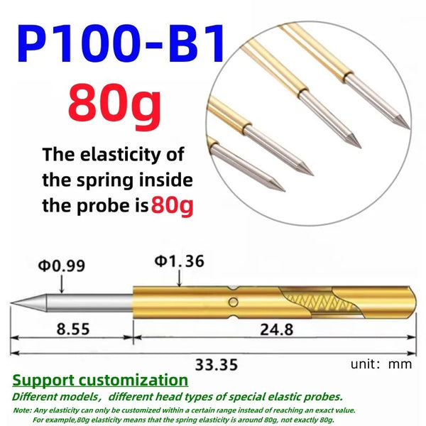 20/100PCS Spring Test Pin P156-B P125-B P100-B P160-B PL75-B PM75-B P75-B PL50-B P50-B P100-B1 P75-B1 P50-B1 Test Probe Pogo Pin