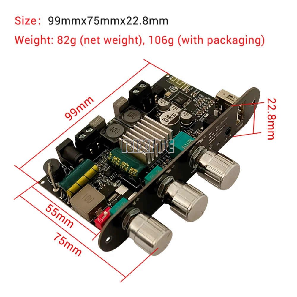ZK-1001U 100W Bluetooth 5.3 Mono TPA3116D2 Amplifier Board Module Supports APP AUX USB Flash detail image 2
